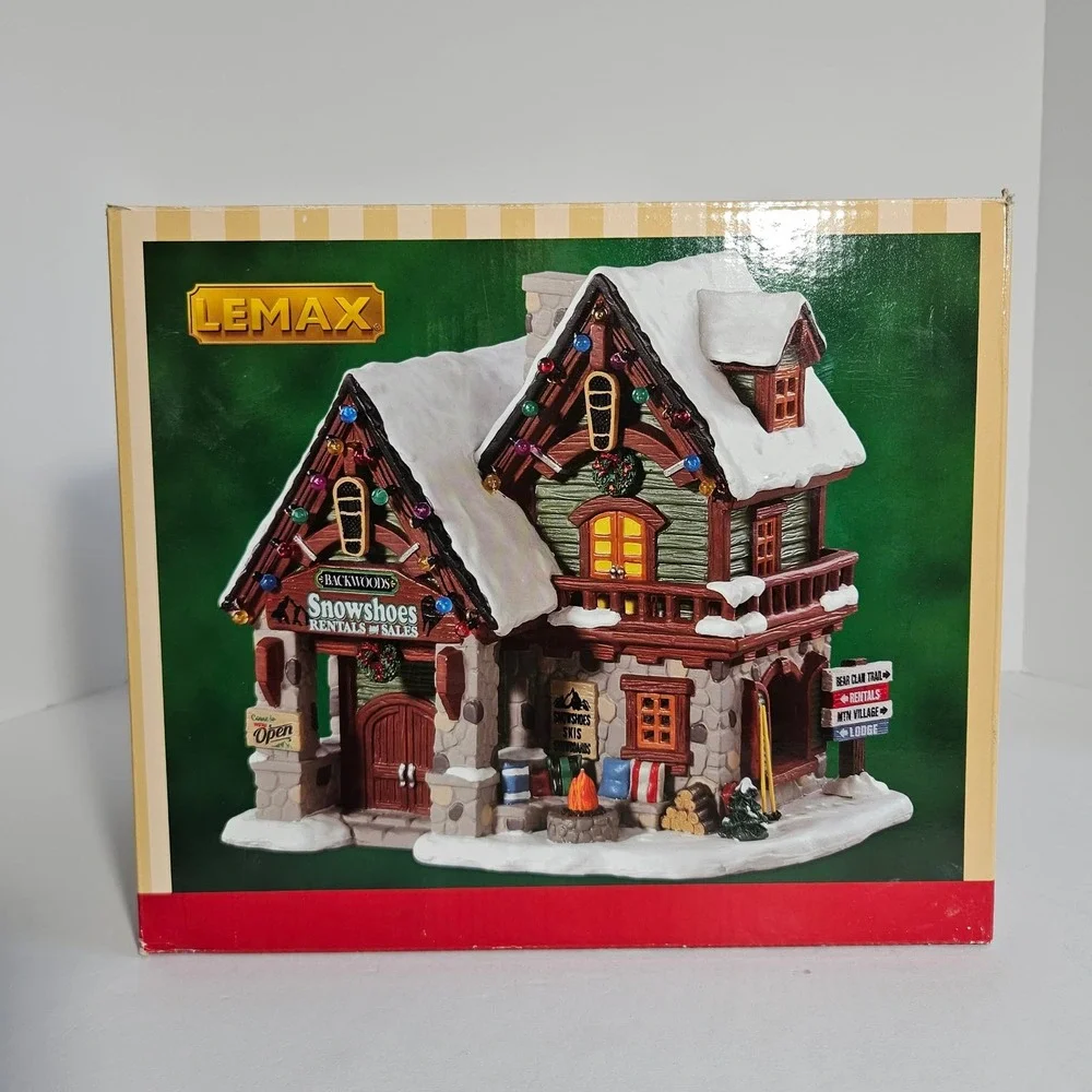 Rare Lemax Backwoods Snowshoe Rental Shop Lighted Village House 85328